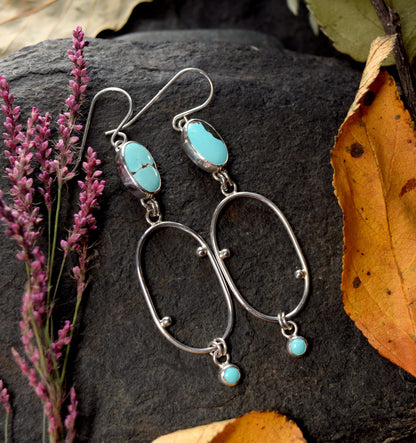 Turquoise & Sterling Silver Hoop Earrings | Carico Lake Turquoise & Dangly Oval Hoops