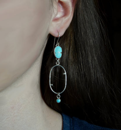 Turquoise & Sterling Silver Hoop Earrings | Carico Lake Turquoise & Dangly Oval Hoops