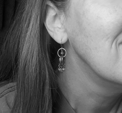 Gemstone Sterling Silver Multi Circle Dangle Earrings | Your Choice of Aquamarine, Peridot, Chrysocolla, Chrysoprase