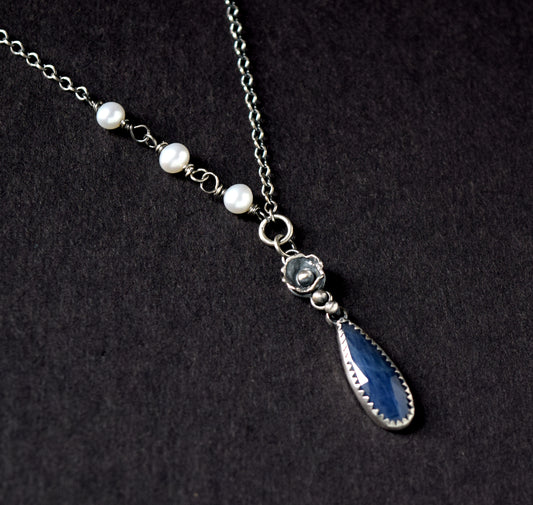 Sapphire and Pearls Sterling Silver Necklace | Artisan Made | Art Nature Jewelry