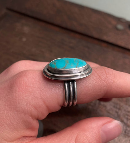 RESERVED Turquoise Mountain Turquoise Sterling Silver Ring | Wide Band | Custom Order