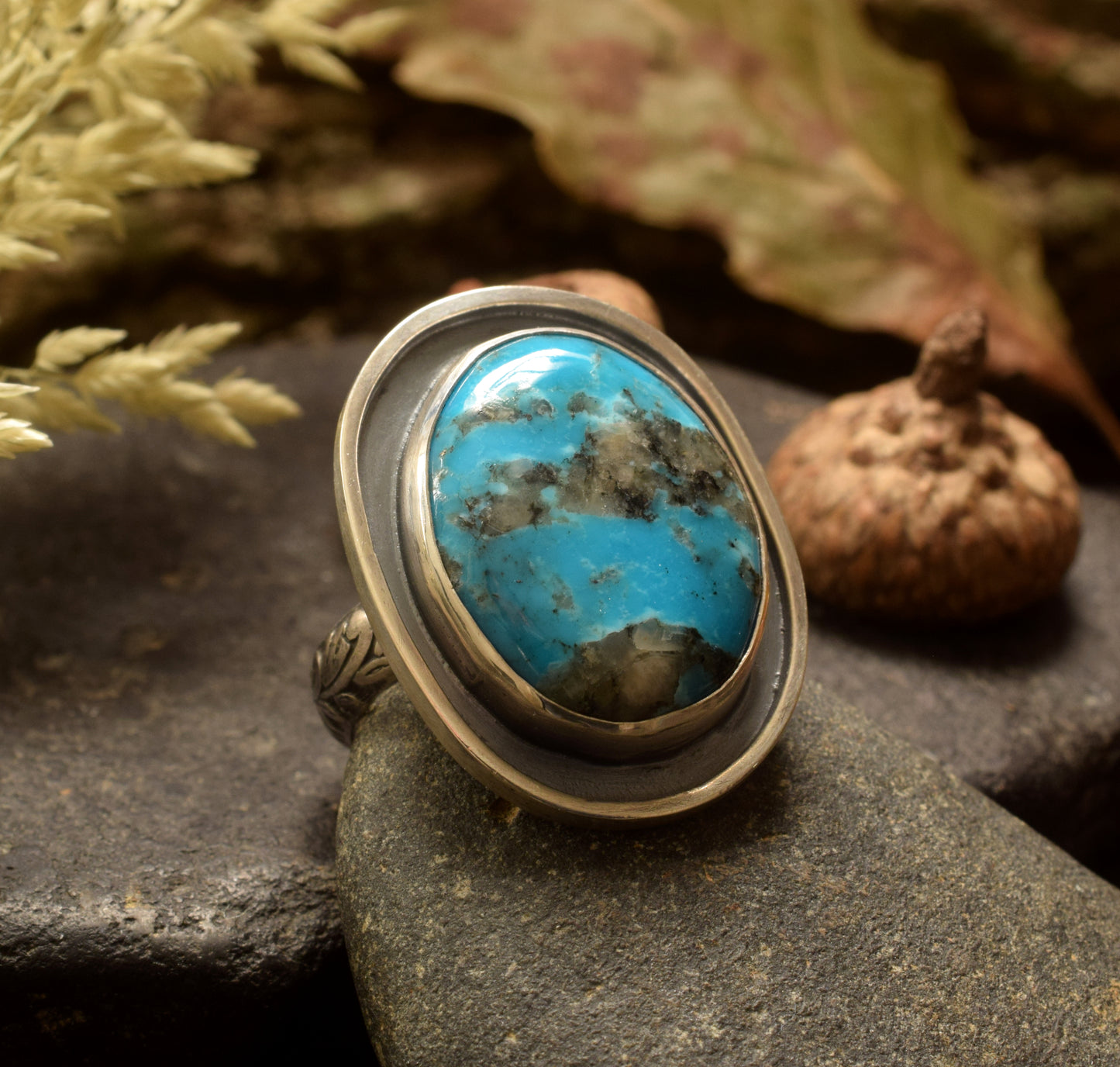 Bright Blue Kingman Turquoise & Sterling Silver Ring | Shadowbox Setting | Size 6.5-6.75
