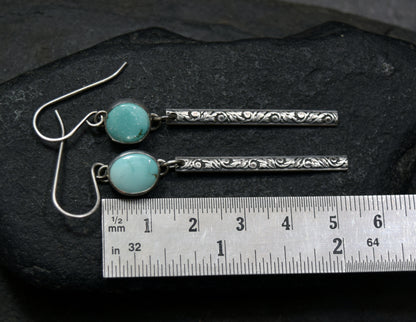 Turquoise & Sterling Silver Bar Earrings | Carico Lake Turquoise & Dangly Floral Sticks