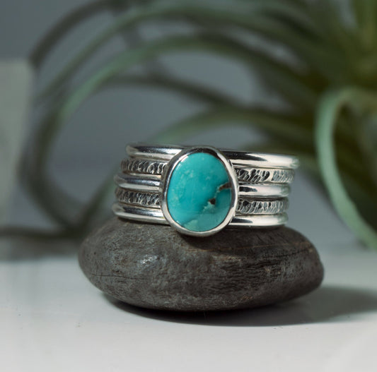 Turquoise & Sterling Silver Stacking Ring Set | Carico Lake Turquoise | Size 6, 6.25, 6.5