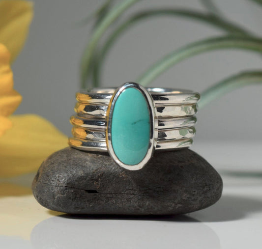 Turquoise & Sterling Silver Stacking Ring | Light Carico Lake Turquoise | Size 5, 5.25, 5.5