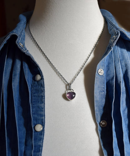 Lepidolite & Sterling Silver Puff Heart Necklace | Sweet and Petite