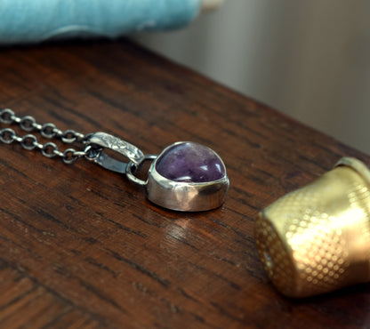 Lepidolite & Sterling Silver Puff Heart Necklace | Sweet and Petite
