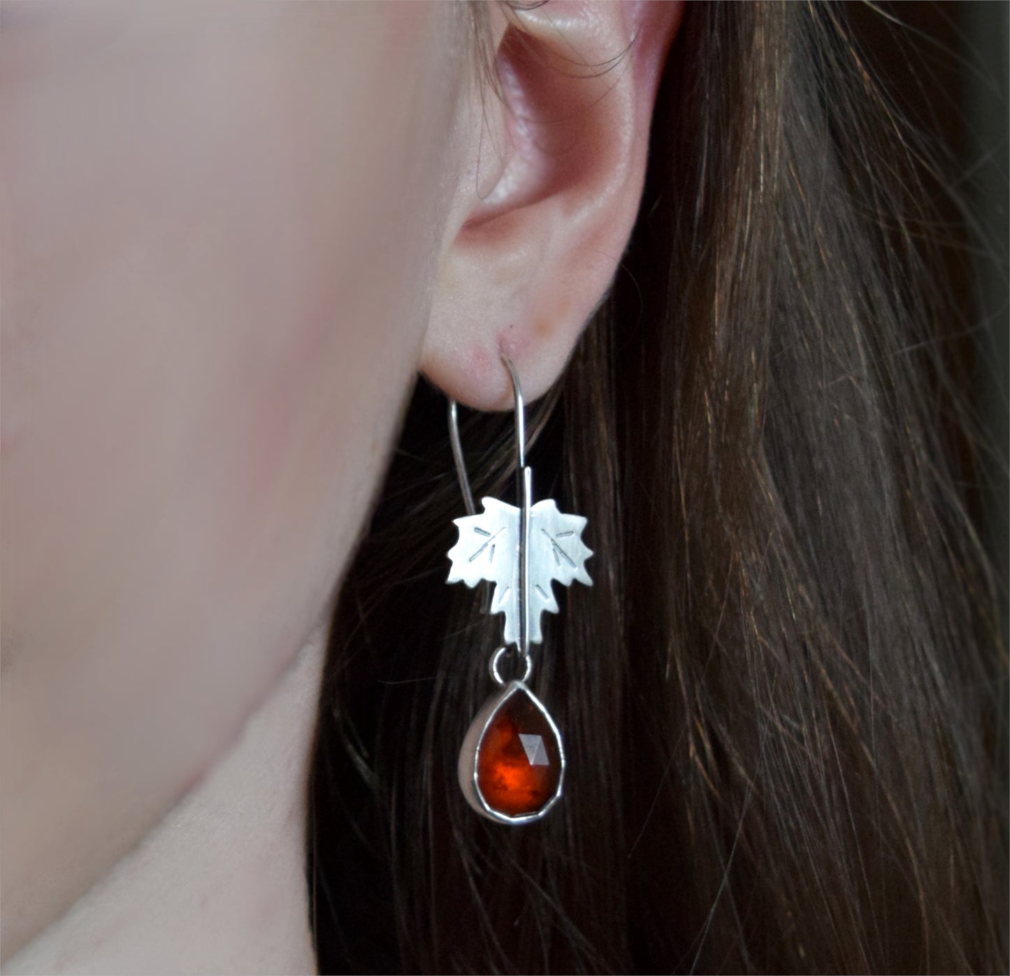 Maple Leaf and Garnet Earrings | Sterling Silver Convertible Earrings