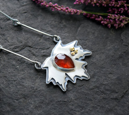 Maple Leaf and Garnet Necklace | Sterling Silver