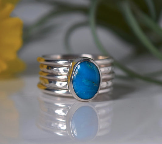 Turquoise & Sterling Silver Stacking Ring | Bright Blue Sonoran Rose Turquoise | Size 7.25, 7.5, 7.75
