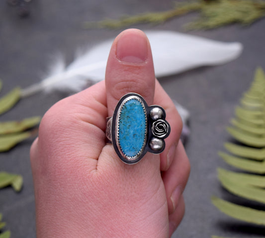 Sterling Silver Statement Ring with Bright Blue Kingman Turquoise