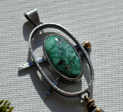 RESERVED - Calypso Variscite & Sterling Silver Necklace with Fern, Botanical|Nature|Plant Talisman Art Jewelry