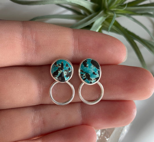 Turquoise & Sterling Silver Stud Earrings with Petite Hoop Ear Jackets | Carico Lake Turquoise