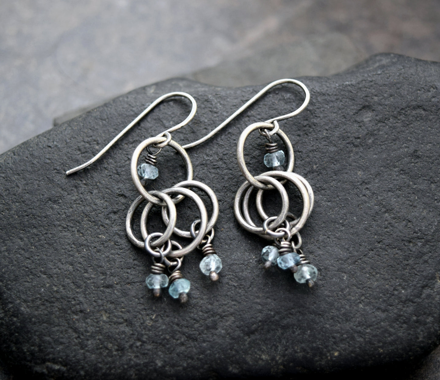 Gemstone Sterling Silver Multi Circle Dangle Earrings | Your Choice of Aquamarine, Lapis Lazuli, Larimar, Amethyst