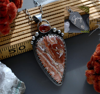 JOY Talisman Necklace with Crazy Lace Agate in Sterling Silver