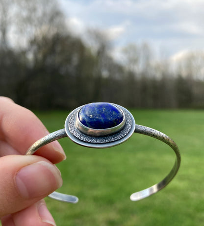 Sterling Silver Cuff Bracelet Featuring Lapis Lazuli Gemstone with Pyrite