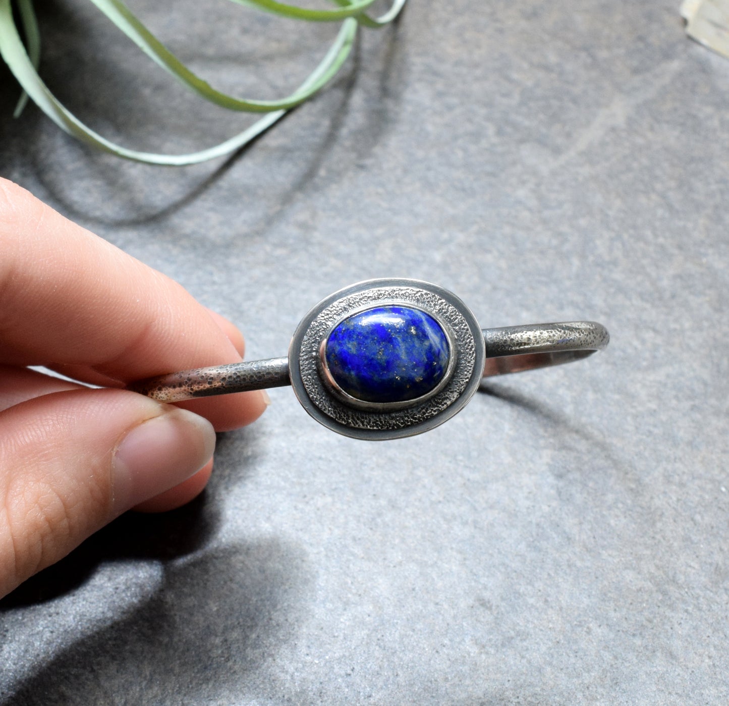 Sterling Silver Cuff Bracelet Featuring Lapis Lazuli Gemstone with Pyrite