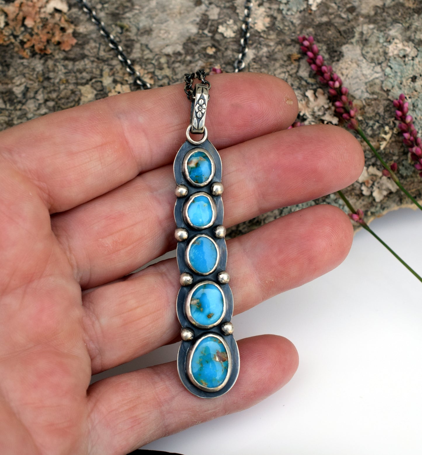 Hope Talisman Necklace with Turquoise Cairn in Sterling Silver