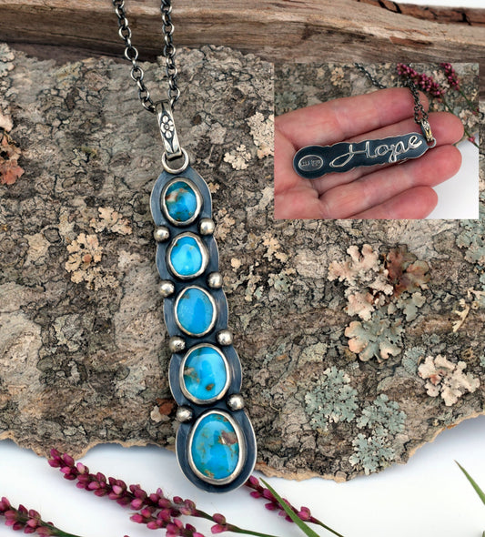 Hope Talisman Necklace with Turquoise Cairn in Sterling Silver