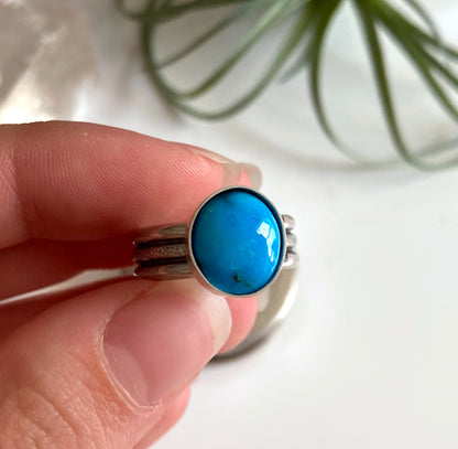 Sonoran Rose Turquoise Sterling Silver Ring | Wide Band | Custom Made To Size