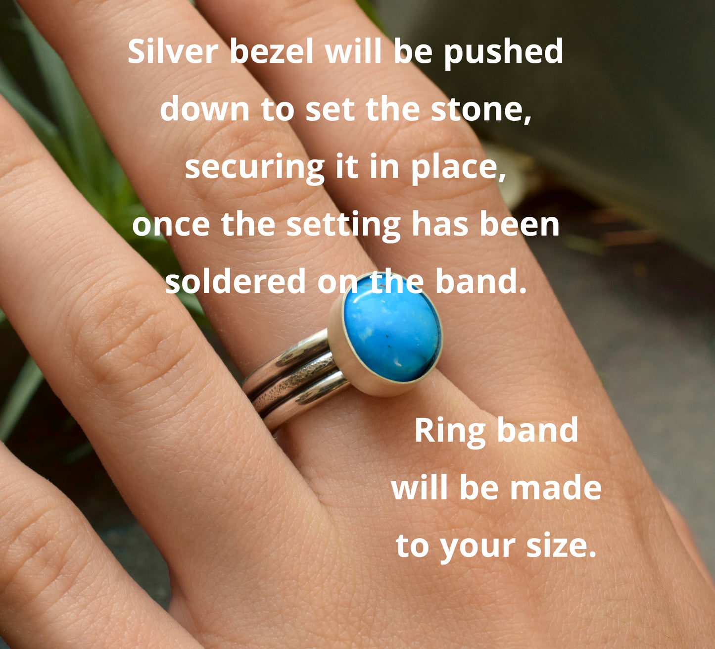 Sonoran Rose Turquoise Sterling Silver Ring | Wide Band | Custom Made To Size