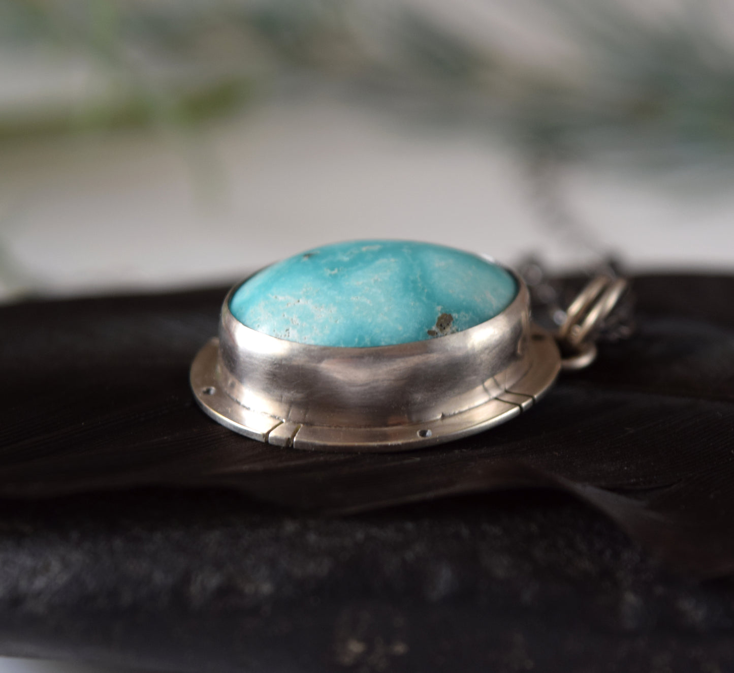 Turquoise Sterling Silver Necklace featuring Chunky White Water Turquoise with Pyrite