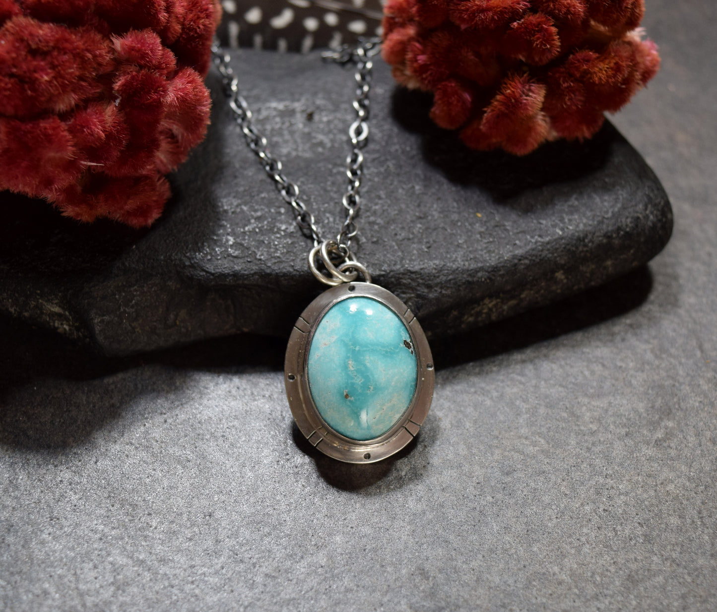 Turquoise Sterling Silver Necklace featuring Chunky White Water Turquoise with Pyrite