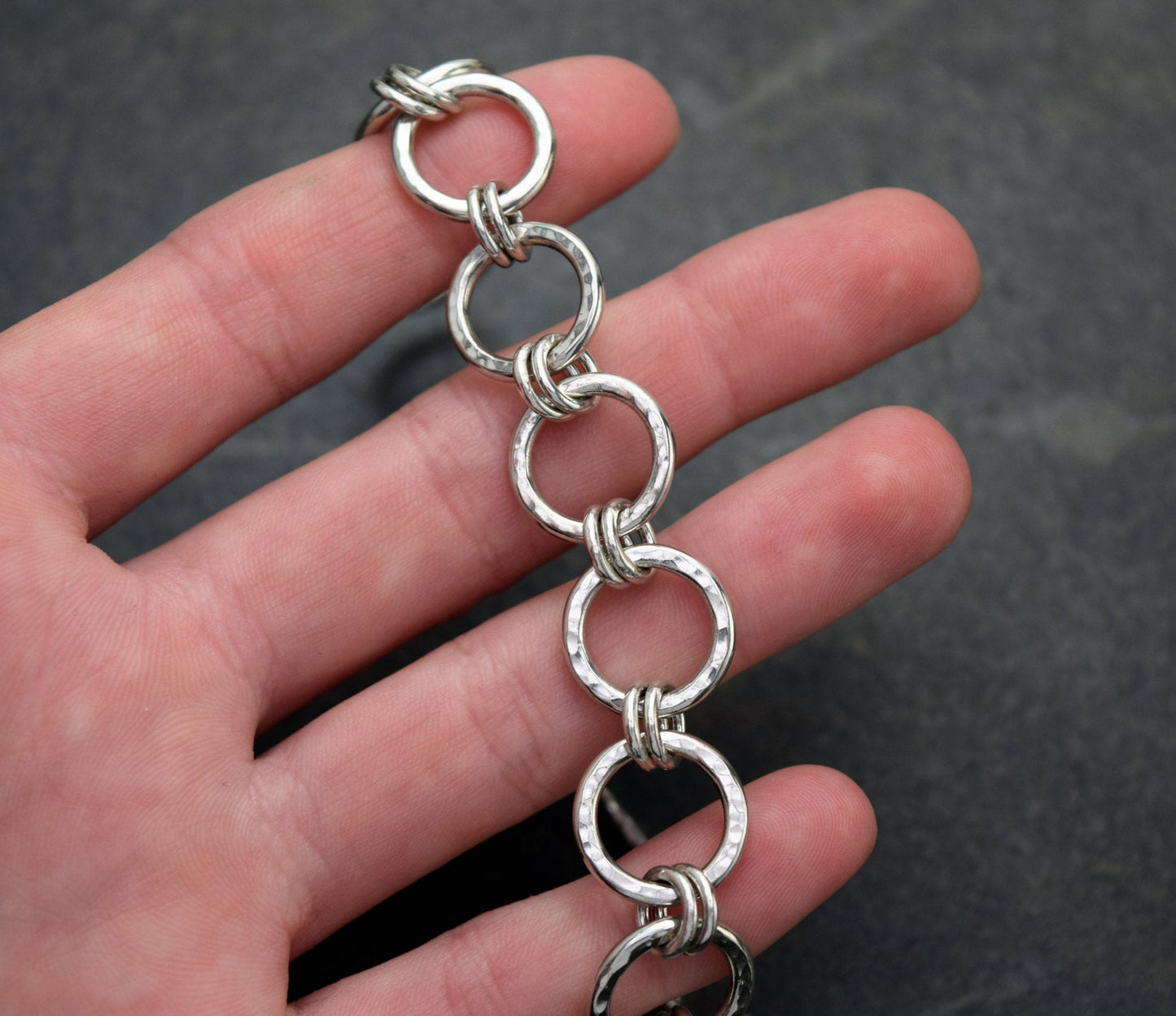 Handmade Sterling Silver Chunky Link Bracelet, Bright|Oxidized Hammered