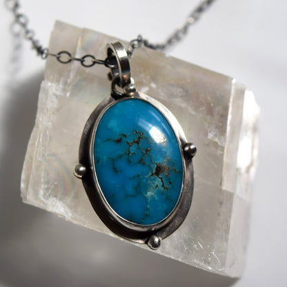 Bright Blue Turquoise Sterling Silver Necklace featuring Gorgeous Kingman Turquoise