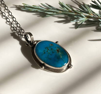 Bright Blue Turquoise Sterling Silver Necklace featuring Gorgeous Kingman Turquoise