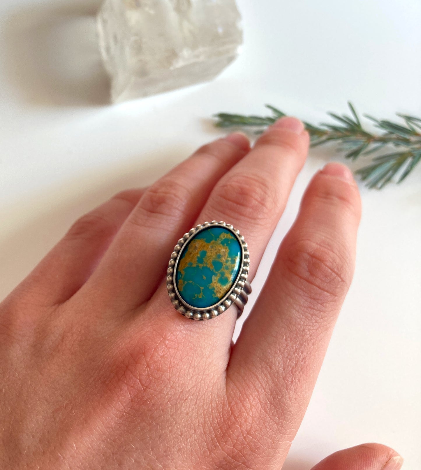 Turquoise Mountain Sterling Silver Ring | Gemstone Wide Band | Custom Made To Size